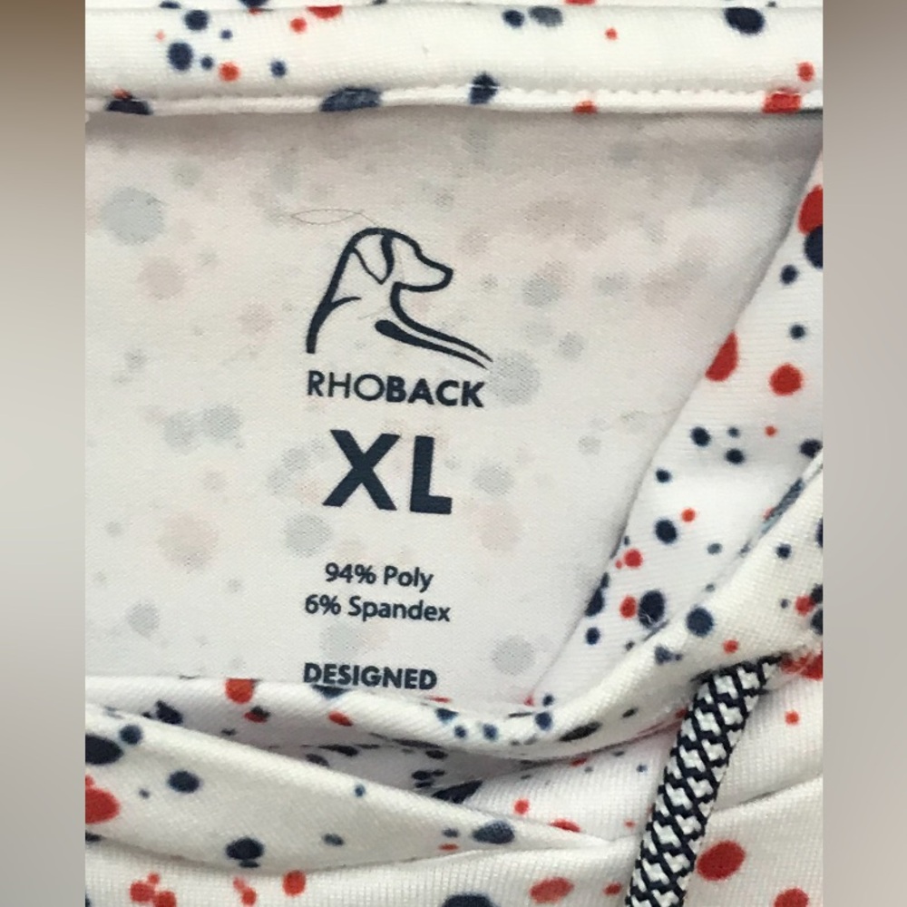 RHOBACK Men’s Hoodie XL - White with Red and Blue Splatter Print EUC - Picture 4 of 11